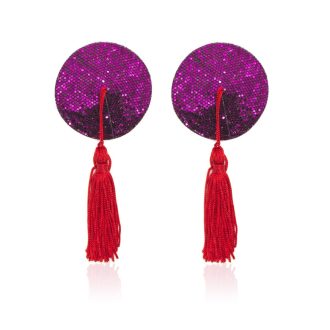 Tepelklemmen Burlesque round diamond PurpleRed Ronde tepelkwastjes PaarsRood tepelversiering nipple tassels 987101405 4