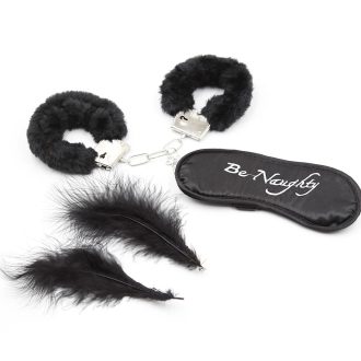 Banoch Bondage Naughty Black zwarte handboeien blindoekje en veren 987101680 1