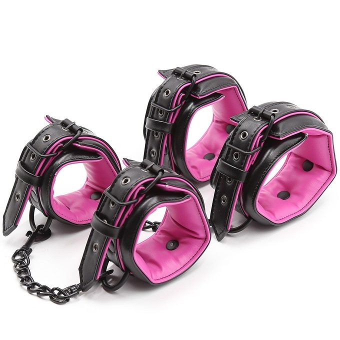 Banoch Bondageset Hot Pink halsbandriem handboeien en enkelbanden pu Leer zwart roze 987101678 4 Banoch Bondageset Hot Pink halsbandriem handboeien en enkelbanden pu Leer zwart roze 987101678 4