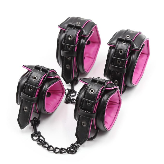 Banoch Bondageset Hot Pink halsbandriem handboeien en enkelbanden pu Leer zwart roze 987101678 5 Banoch Bondageset Hot Pink halsbandriem handboeien en enkelbanden pu Leer zwart roze 987101678 5