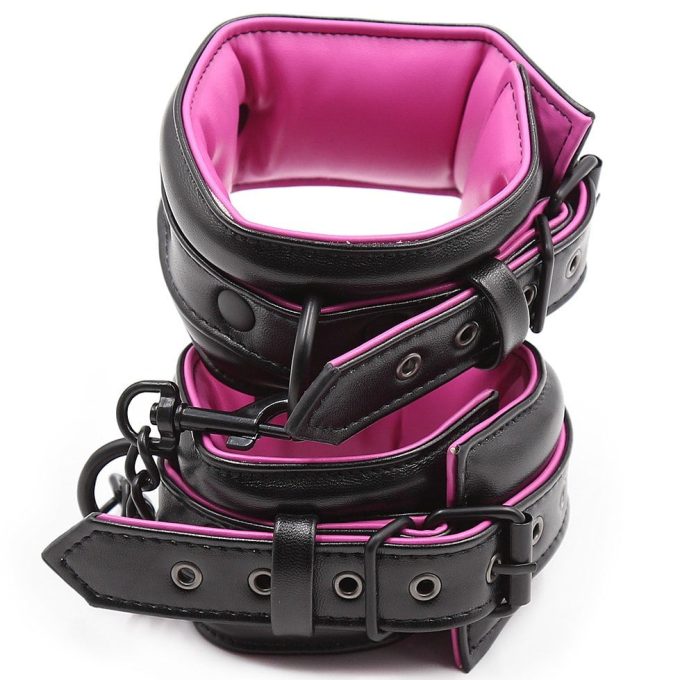 Banoch Bondageset Hot Pink halsbandriem handboeien en enkelbanden pu Leer zwart roze 987101678 6 Banoch Bondageset Hot Pink halsbandriem handboeien en enkelbanden pu Leer zwart roze 987101678 6