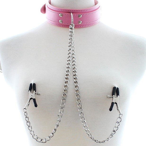 Banoch Collar Clamps Girly Pink roze halsband met tepelklemmen 987101683 2 Banoch Collar Clamps Girly Pink roze halsband met tepelklemmen 987101683 2