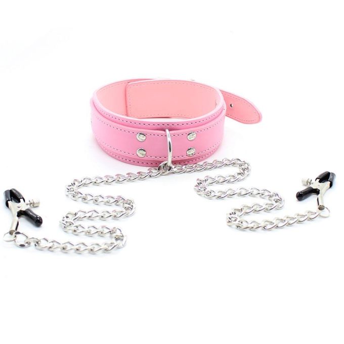 Banoch Collar Clamps Girly Pink roze halsband met tepelklemmen 987101683 Banoch Collar Clamps Girly Pink roze halsband met tepelklemmen 987101683