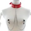 Banoch Collar Clamps Warning Red rode halsband met tepelklemmen 987101684
