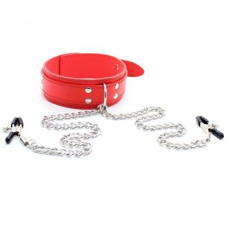 Banoch Collar Clamps Warning Red rode halsband met tepelklemmen 987101684 2