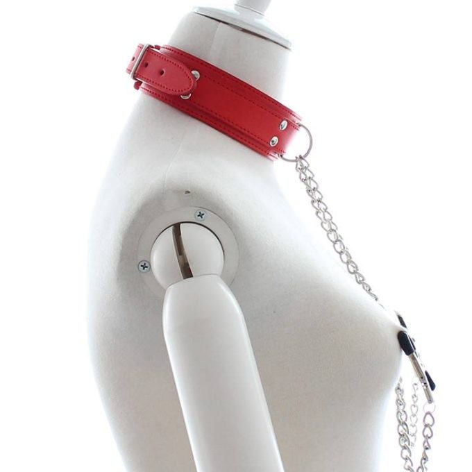 Banoch Collar Clamps Warning Red rode halsband met tepelklemmen 987101684 4