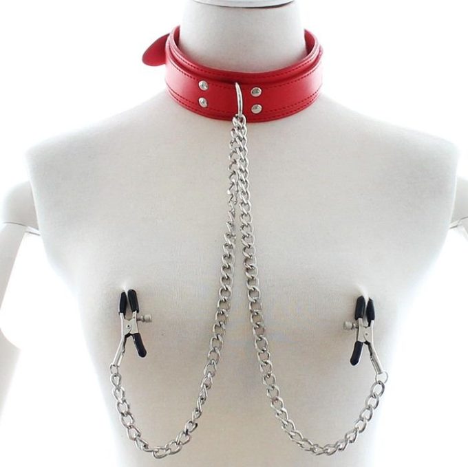 Banoch Collar Clamps Warning Red rode halsband met tepelklemmen 987101684