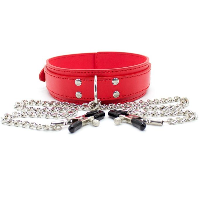 Banoch Collar Clamps Warning Red rode halsband met tepelklemmen987101684