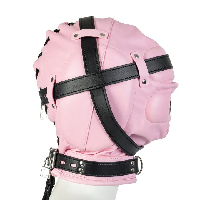 Banoch Foraminis Hood Pink Black bondagemasker roze zwart van PU Leer 98710713 2 Banoch Foraminis Hood Pink Black bondagemasker roze zwart van PU Leer 98710713 2