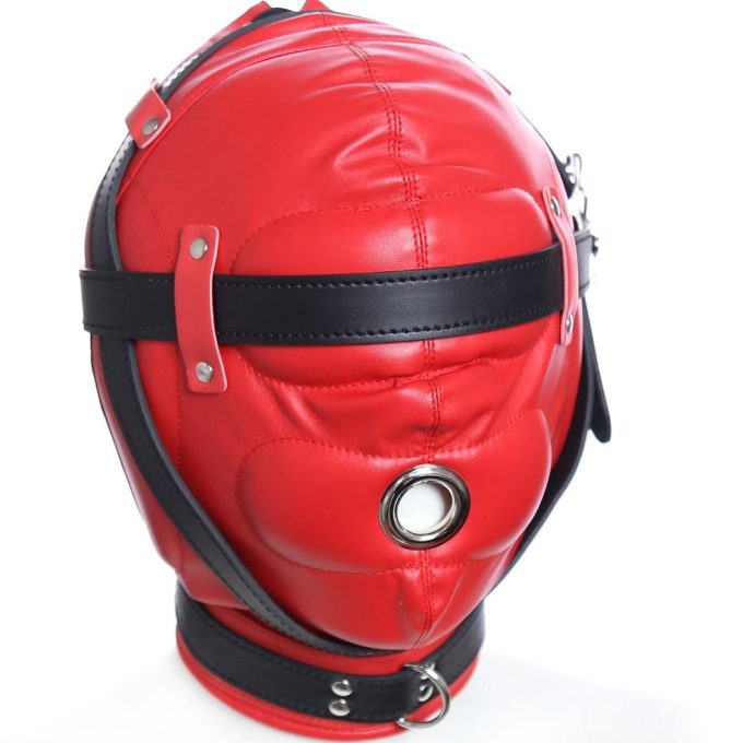 Banoch Foraminis Hood Red Black RoodZwart masker van PU Leer 987101712 2