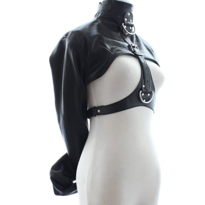 Banoch Open Breast Straight Jacket Black pu Leer dwangbuis bondage Zwart 987101725 7