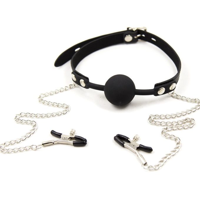 Banoch siliconen Ballgag tepelklemmen Zwart 987101836 2