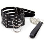 Banoch Collar Leash Flamboyante Black zwarte pu leren halsband met riem 987101784