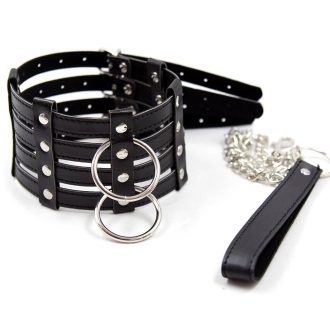 Banoch Collar Leash Flamboyante Black zwarte pu leren halsband met riem 987101784