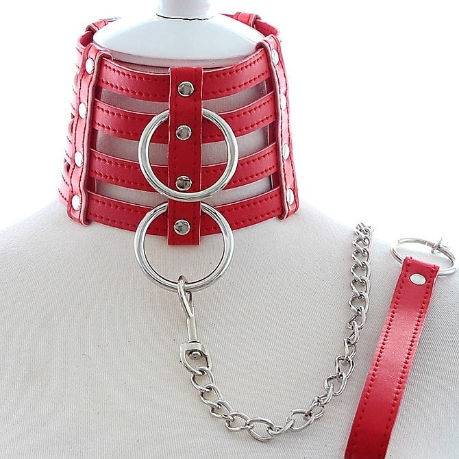 Banoch Collar Leash Flamboyante Red rode pu leren halsband met riem 987101785 Banoch Collar Leash Flamboyante Red rode pu leren halsband met riem 987101785