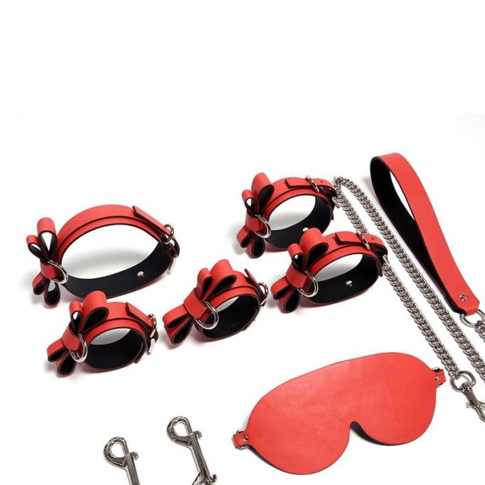 Banoch Hedonistic bowtie Bondageset strik zwartrood leer 987101870 5