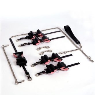 Banoch Hedonistic bowtie Bondageset strik zwartroze leer 987101857
