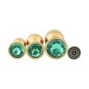 Banoch 3 maten gouden metalen Buttpluggen met groene Diamant maat smallmedium large. Aurora scaled scaled