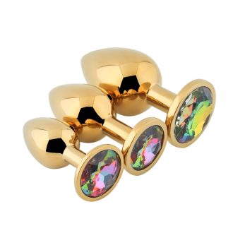 Banoch Buttplug Aurora rainbow gold Small gouden Metalen buttplug Diamant steen 6 scaled scaled