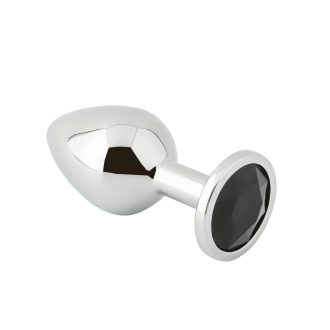 Banoch zilverkleurige metalen Buttplug met zwarte Diamant Aurora scaled scaled