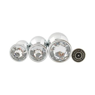Banoch 3 maten zilveren metalen Buttpluggen met doorzichtige Diamant maat smallmedium large. Aurora scaled scaled