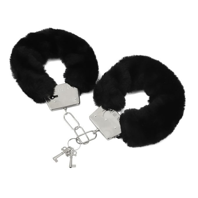 Banoch Bondage Naughty Black zwarte pluche handboeien blinddoek en streel veren 6 scaled scaled