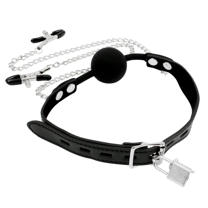 Banoch siliconen Ballgag met tepelklemmen Zwart 4 scaled scaled