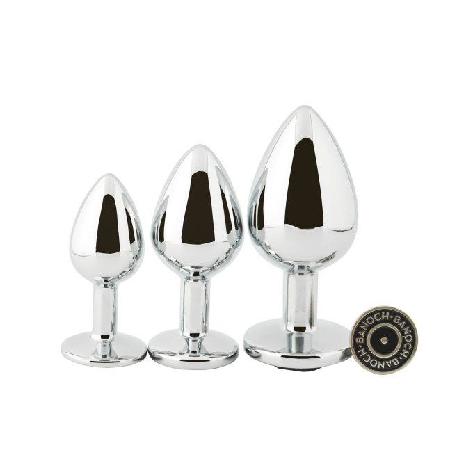 banoch zilverkleurige buttplug staand smallmedium large scaled scaled