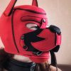 Banoch human puppy play model Darvinetta wearing red neoprene puppy hood with leash in her mouth scaled Banoch human puppy play model Darvinetta wearing red neoprene puppy hood with leash in her mouth scaled