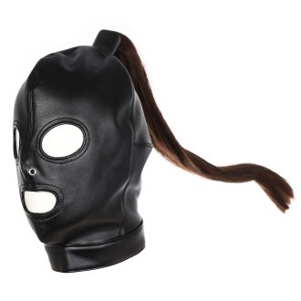Banoch Masker Pony Tail zwart imitatie leer Bondage (3)