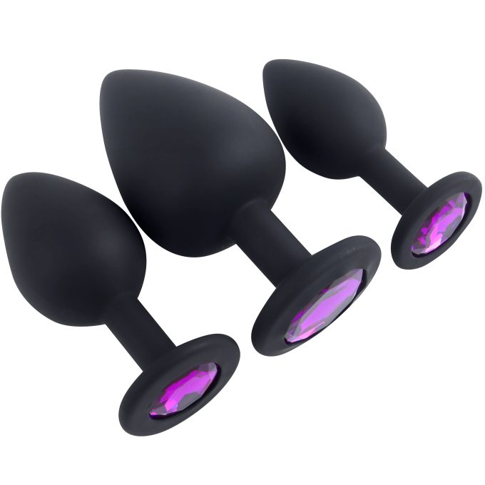 Banoch   Buttplug Penumbra Deep Purple set   Siliconen buttplug Zwart   kristal   Paars film (4)