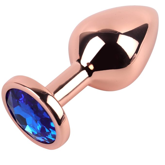 Banoch Buttplug set van metaal Aurora   rose goud blauwe steen (11)
