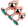 Banoch Buttplug set van metaal Aurora   rose goud groene steen (9)
