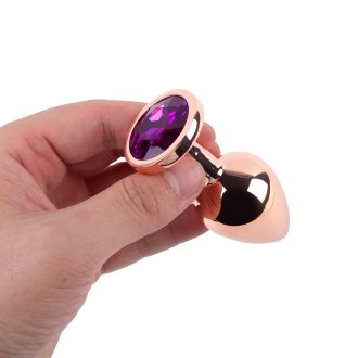 Banoch Buttplug set van metaal Aurora   rose goud paarse steen (12)