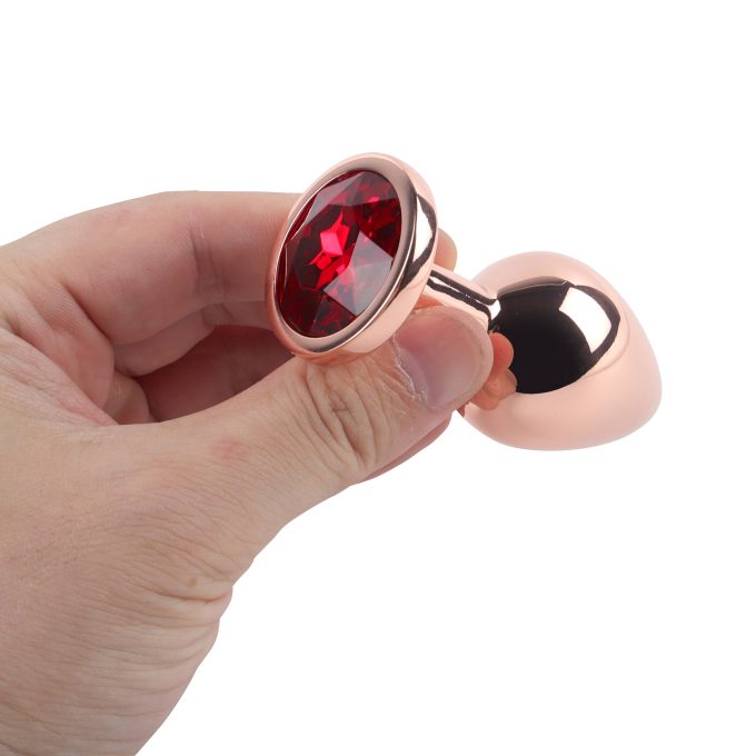 Banoch Buttplug set van metaal Aurora   rose goud rode steen (12)