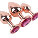 Banoch Buttplug set van metaal Aurora   rose goud roze steen (10)
