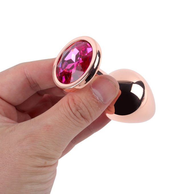 Banoch Buttplug set van metaal Aurora   rose goud roze steen (12)