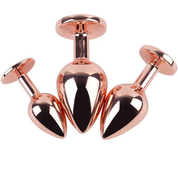 Banoch Buttplug set van metaal Aurora   rose goud roze steen (3)