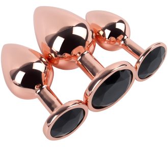Banoch Buttplug set van metaal Aurora   rose goud zwarte steen (10)