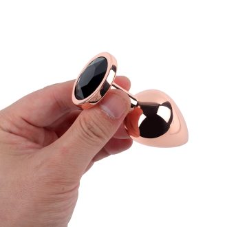 Banoch Buttplug set van metaal Aurora   rose goud zwarte steen (12)