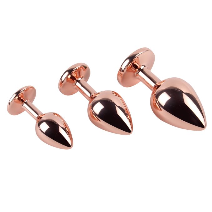 Banoch Buttplug set van metaal Aurora   rose goud zwarte steen (2)