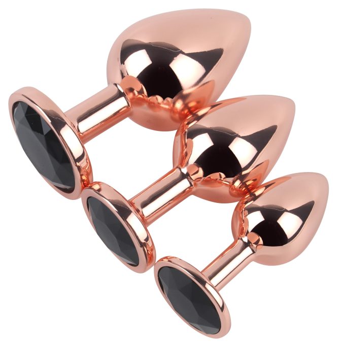 Banoch Buttplug set van metaal Aurora   rose goud zwarte steen (9)