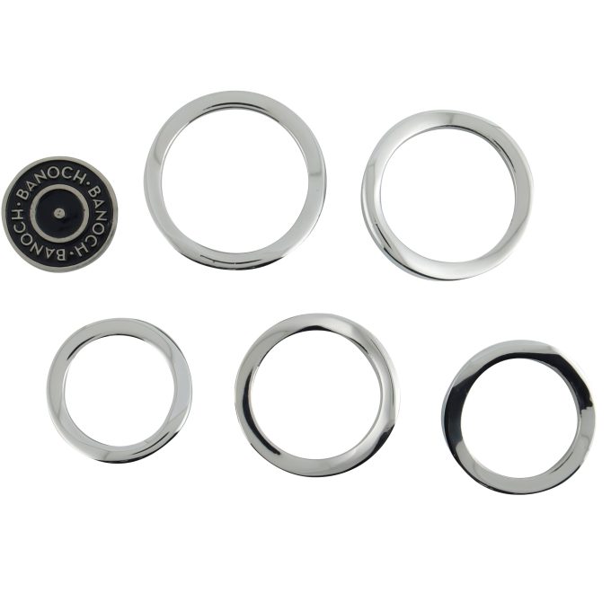 Banoch glansring oval eikelring Metaal cockring 5 diameters van bovenaf gezien met banoch pin