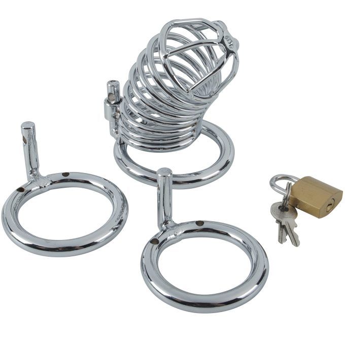 Banoch Cockcage Zilver metaal Chastity Cage met 3 ringen 40 mm, 45 mm & 50 mm (3)