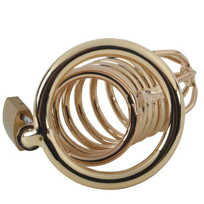 Banoch Cockcage Goud metaal Chastity Cage met 3 ringen 40 mm, 45 mm & 50 mm (8)