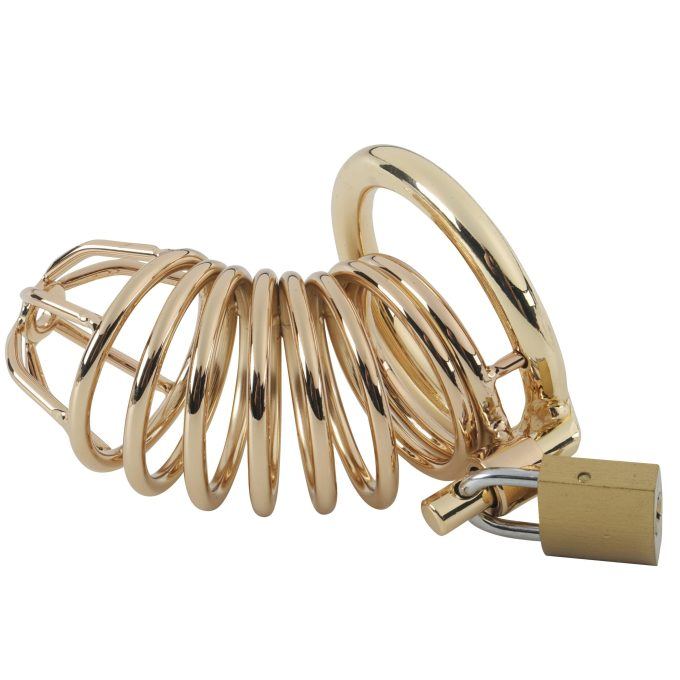 Banoch Cockcage Goud metaal Chastity Cage met 3 ringen 40 mm, 45 mm & 50 mm (9)