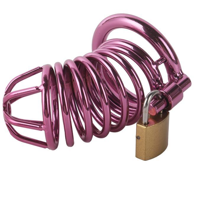 Banoch Cockcage roze metaal Chastity Cage met 3 ringen 40 mm, 45 mm & 50 mm (1)