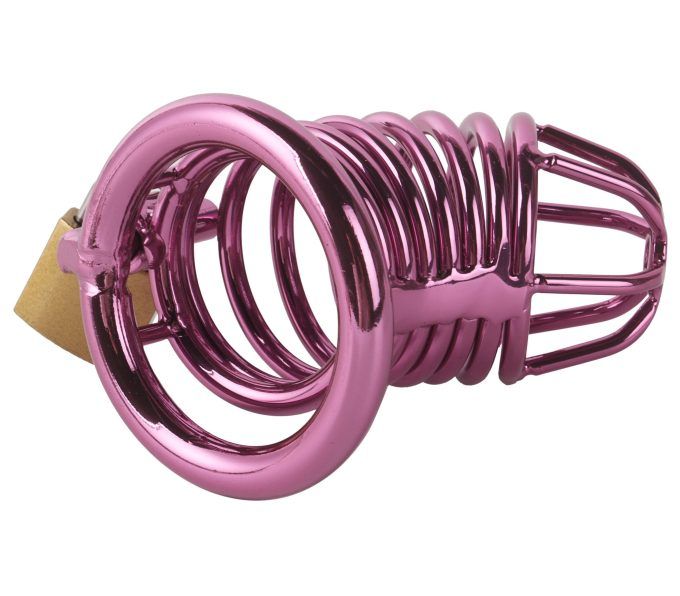 Banoch Cockcage roze metaal Chastity Cage met 3 ringen 40 mm, 45 mm & 50 mm (2)