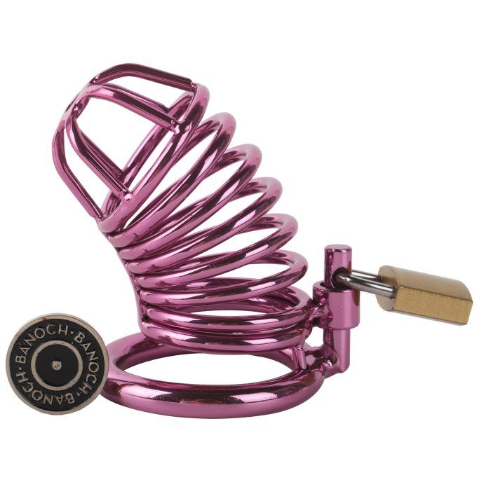Banoch Cockcage roze metaal Chastity Cage met 3 ringen 40 mm, 45 mm & 50 mm (6)